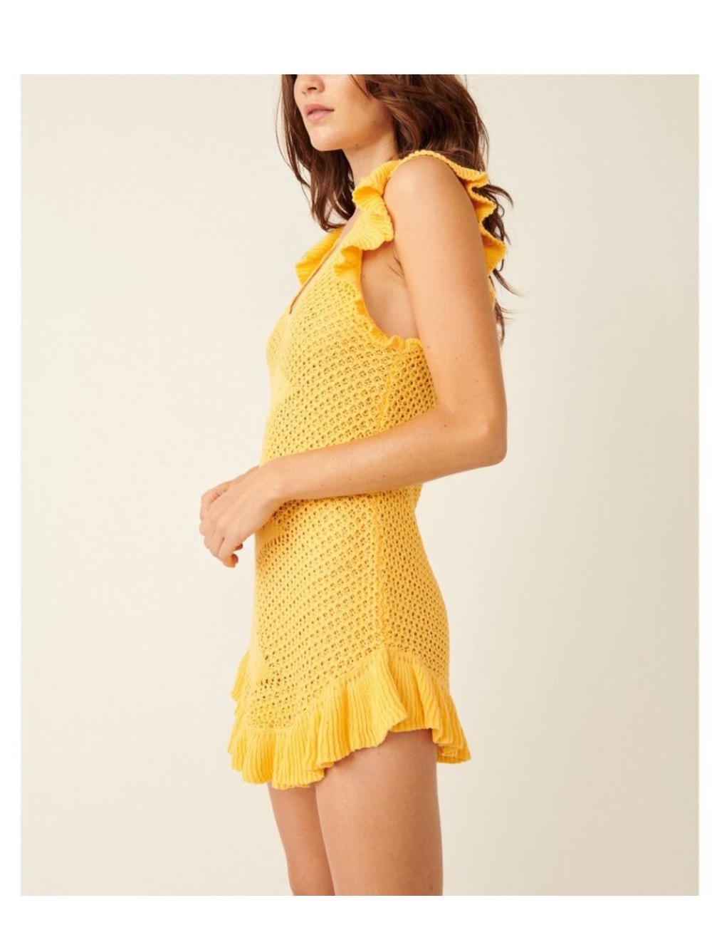 Free People Mykonos Sweater Mini Dress in Sunset Gold - M
